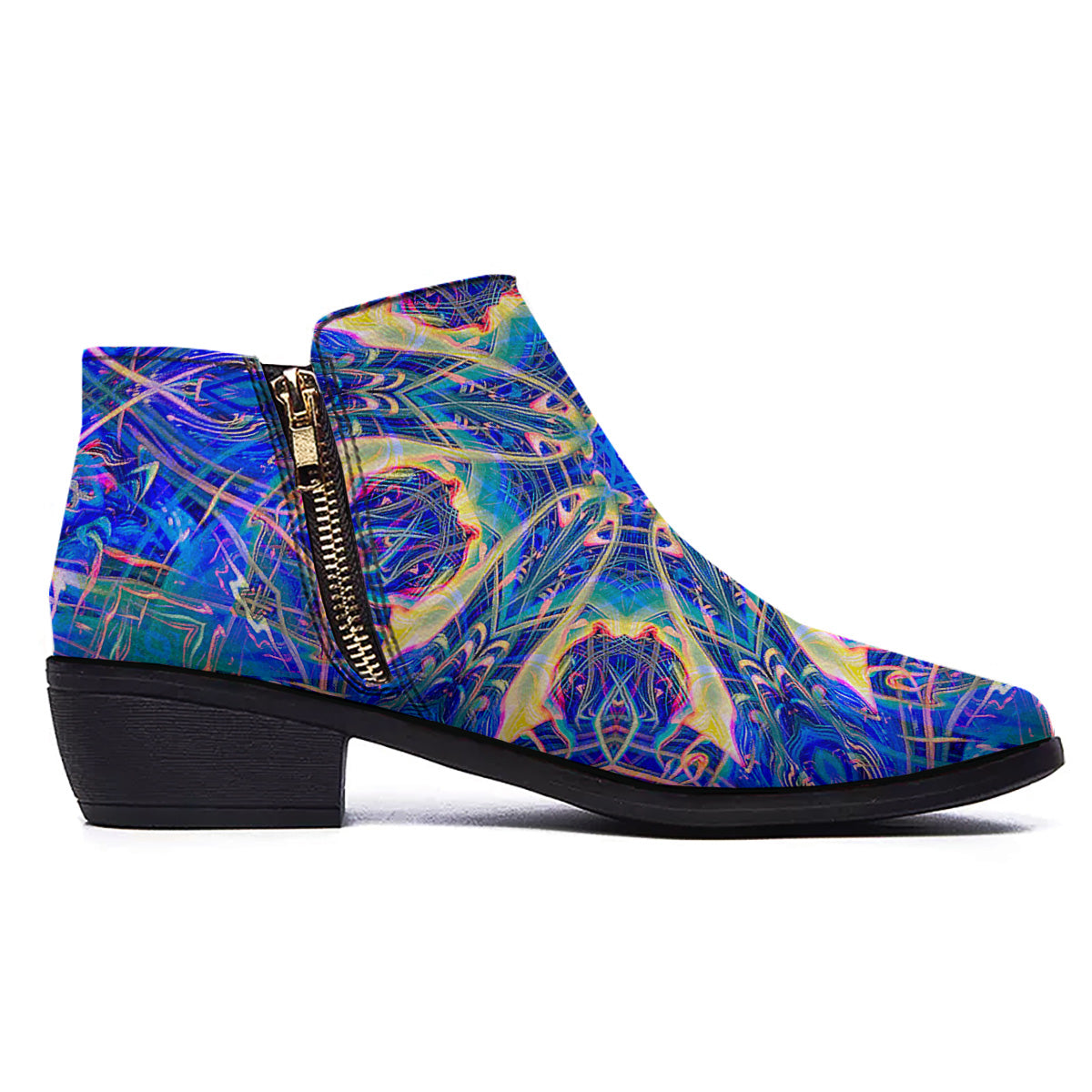 Kaleidoscope Blue Print Ankle Boots-grizzshop