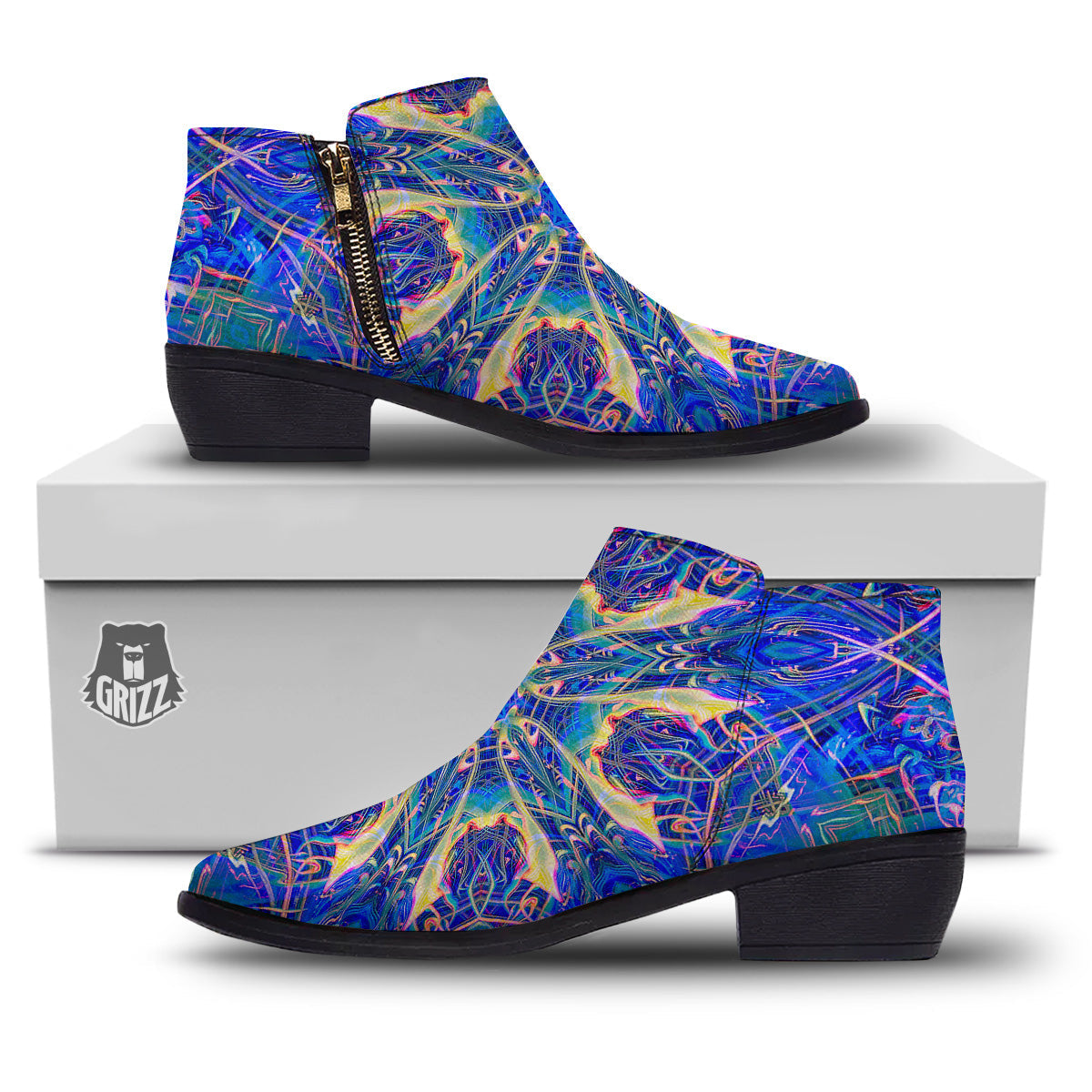 Kaleidoscope Blue Print Ankle Boots-grizzshop