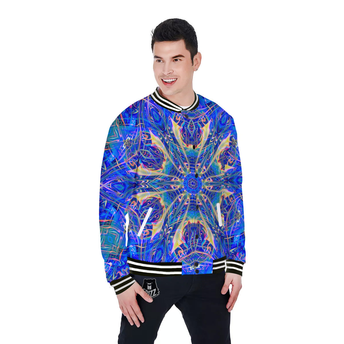 Kaleidoscope Blue Print Baseball Jacket-grizzshop