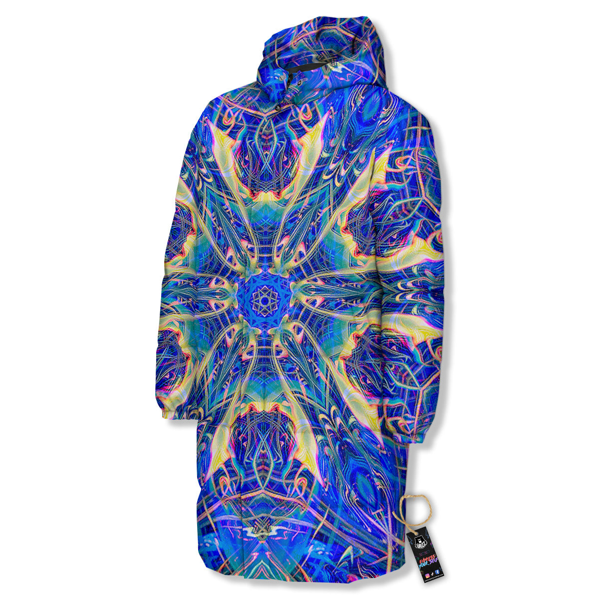 Kaleidoscope Blue Print Long Down Jacket-grizzshop