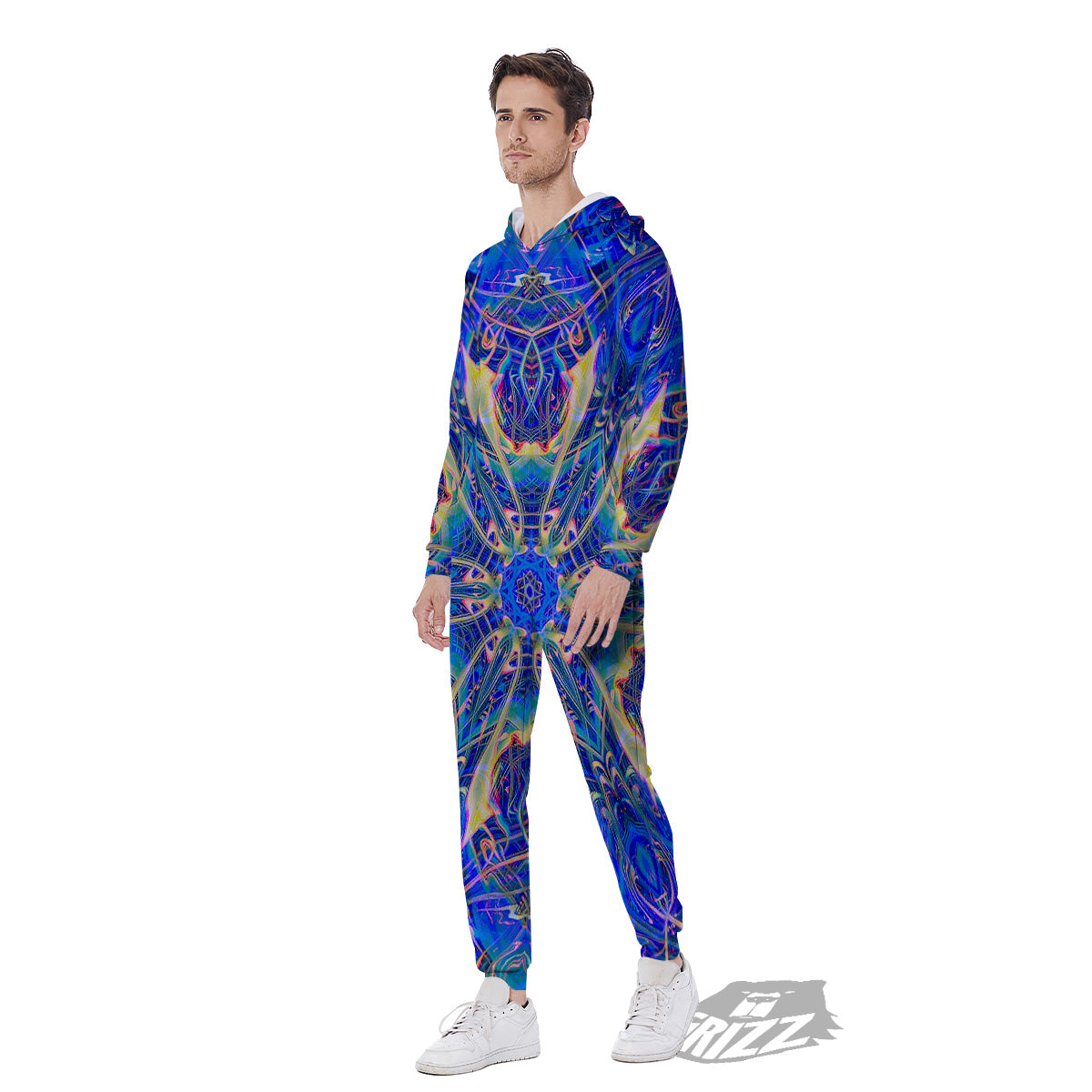 Kaleidoscope Blue Print Men's Jumpsuit-grizzshop