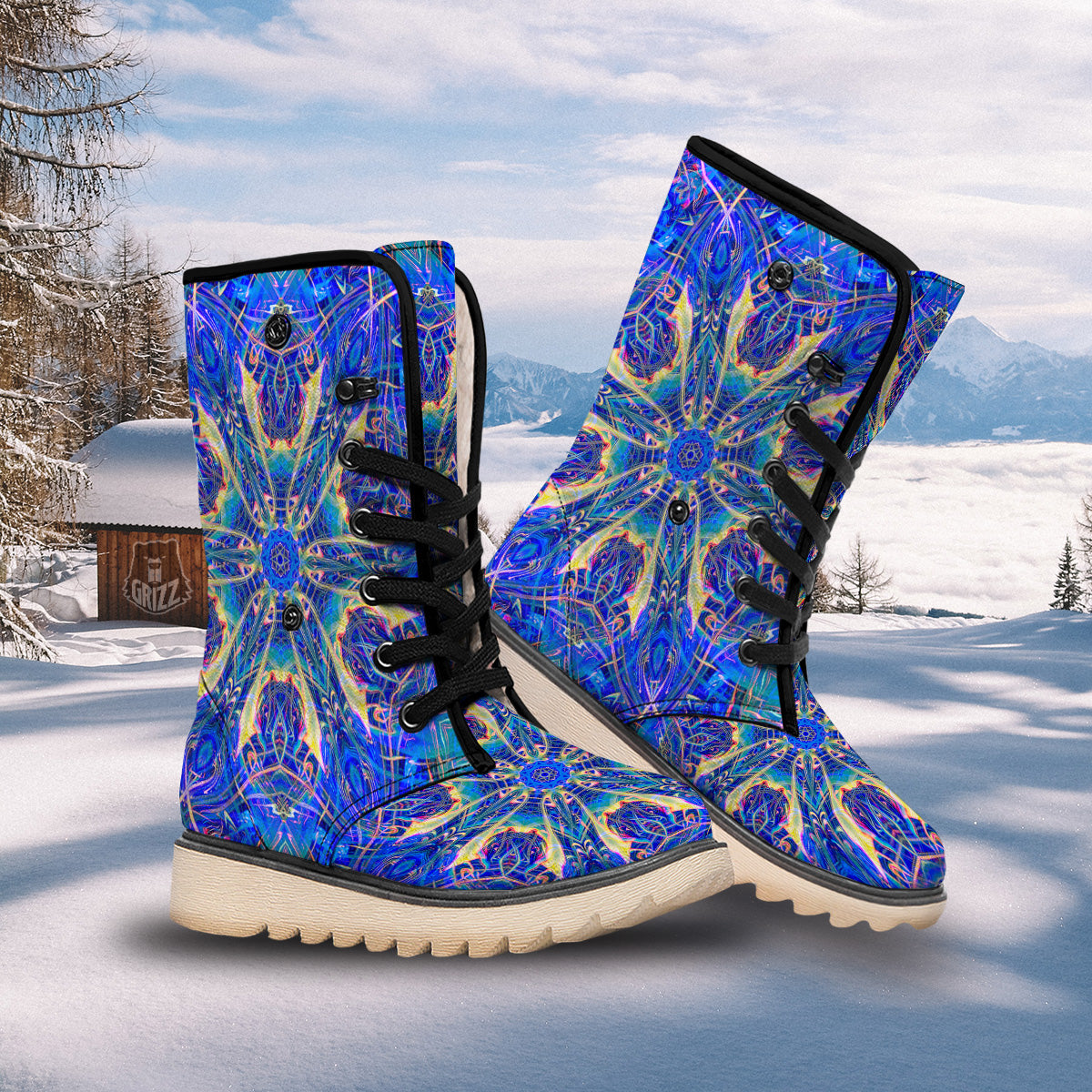Kaleidoscope Blue Print Snow Boots-grizzshop