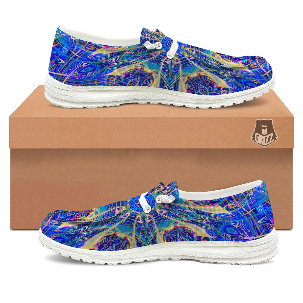 Kaleidoscope Blue Print White Loafers-grizzshop