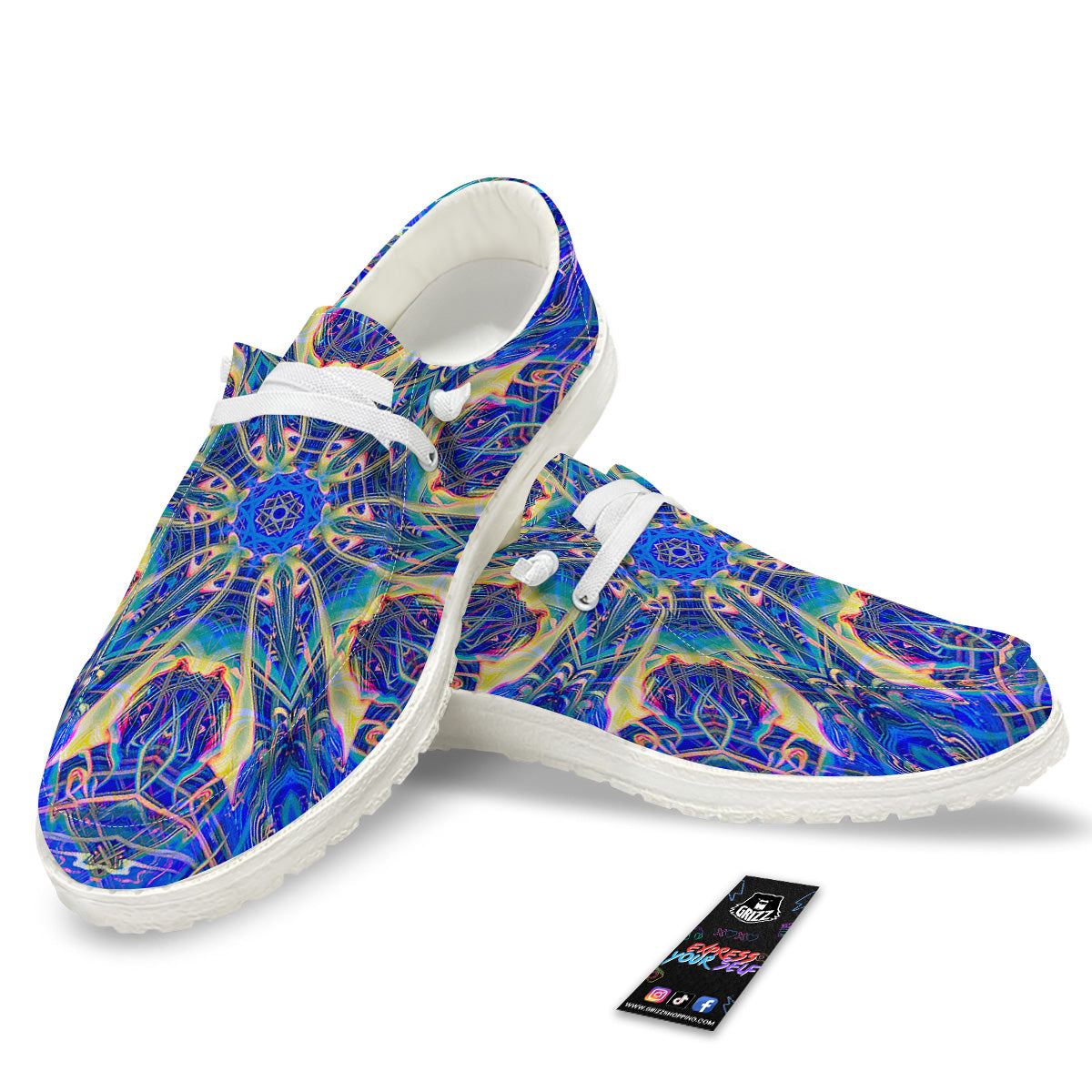Kaleidoscope Blue Print White Loafers-grizzshop