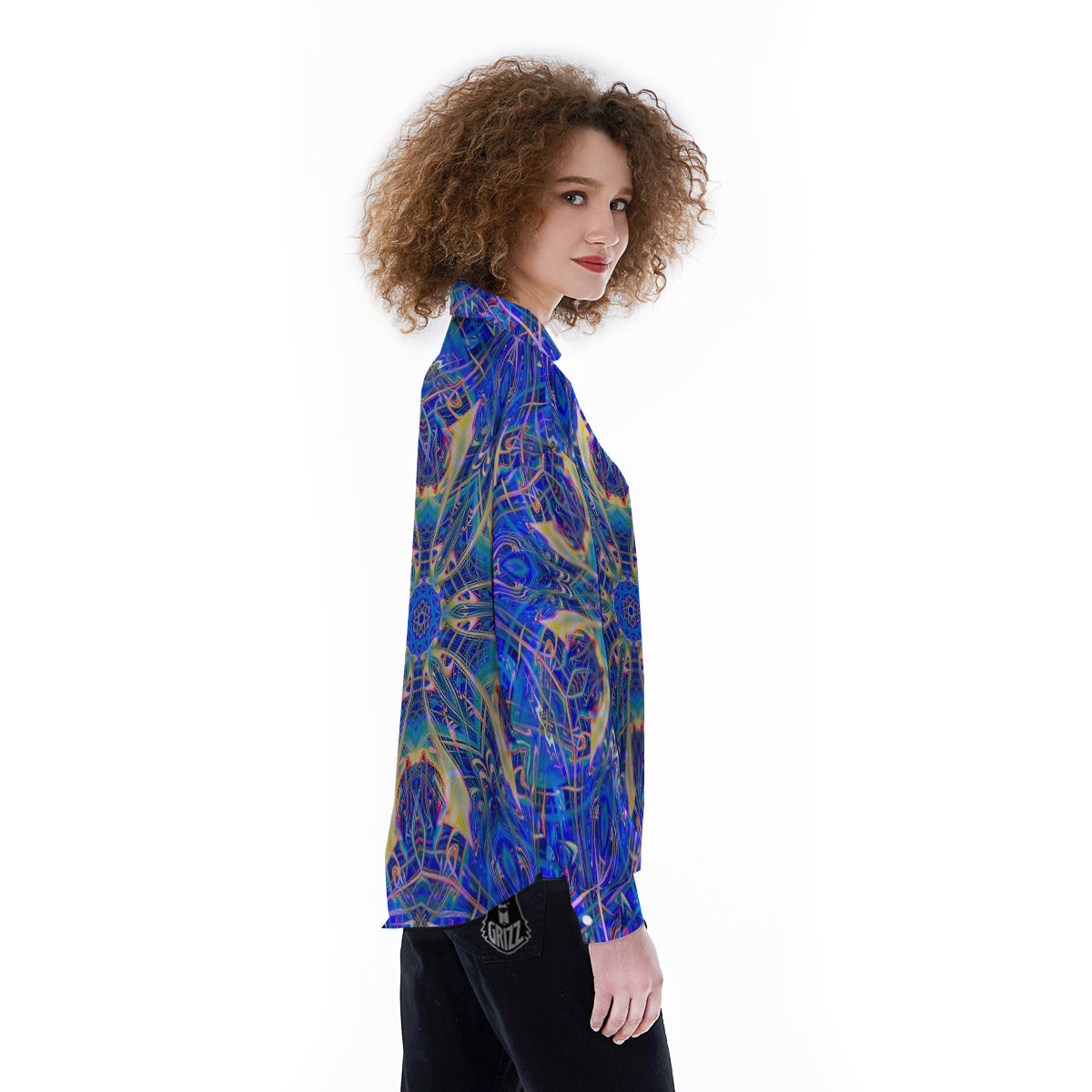 Kaleidoscope Blue Print Women's Long Sleeve Shirts-grizzshop
