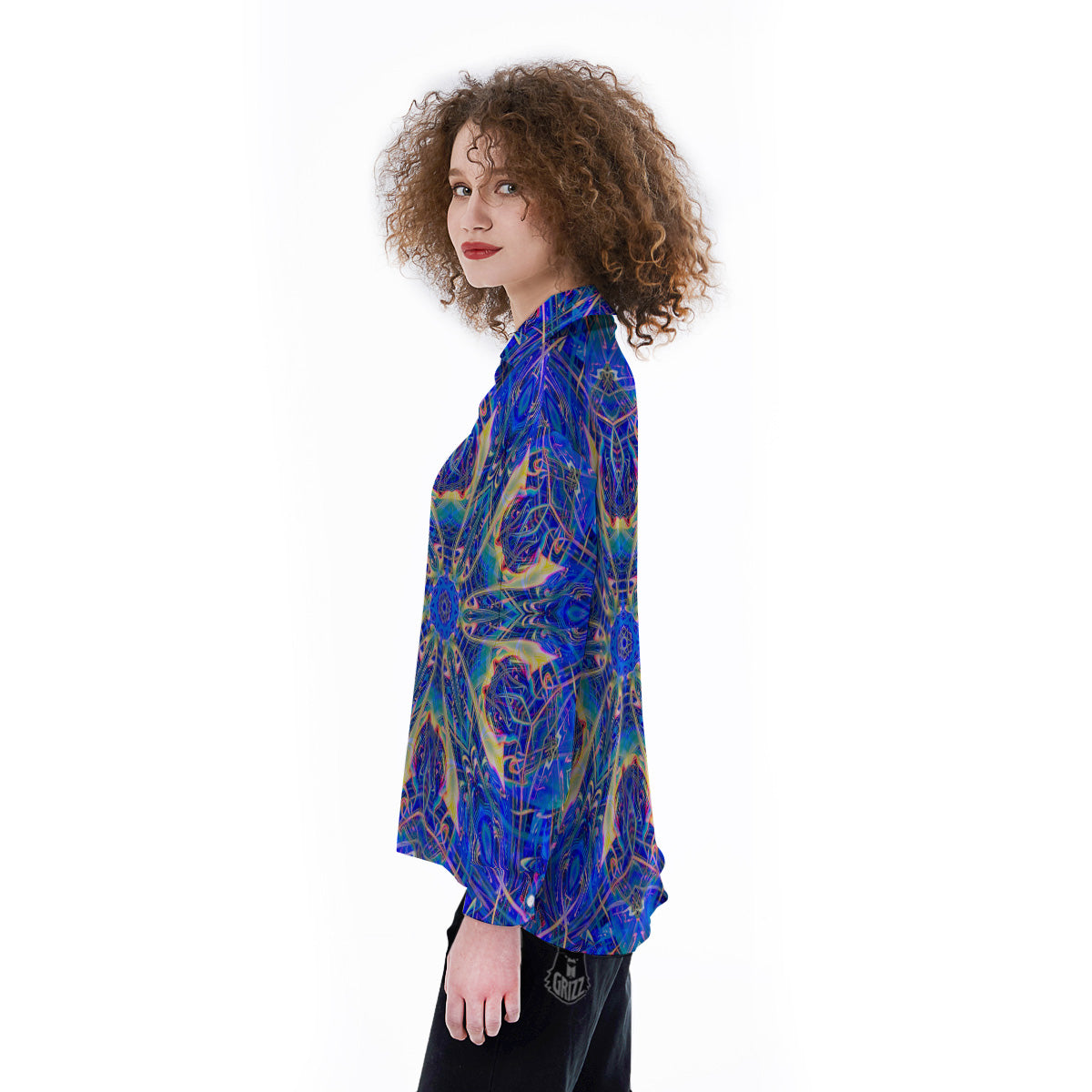 Kaleidoscope Blue Print Women's Long Sleeve Shirts-grizzshop