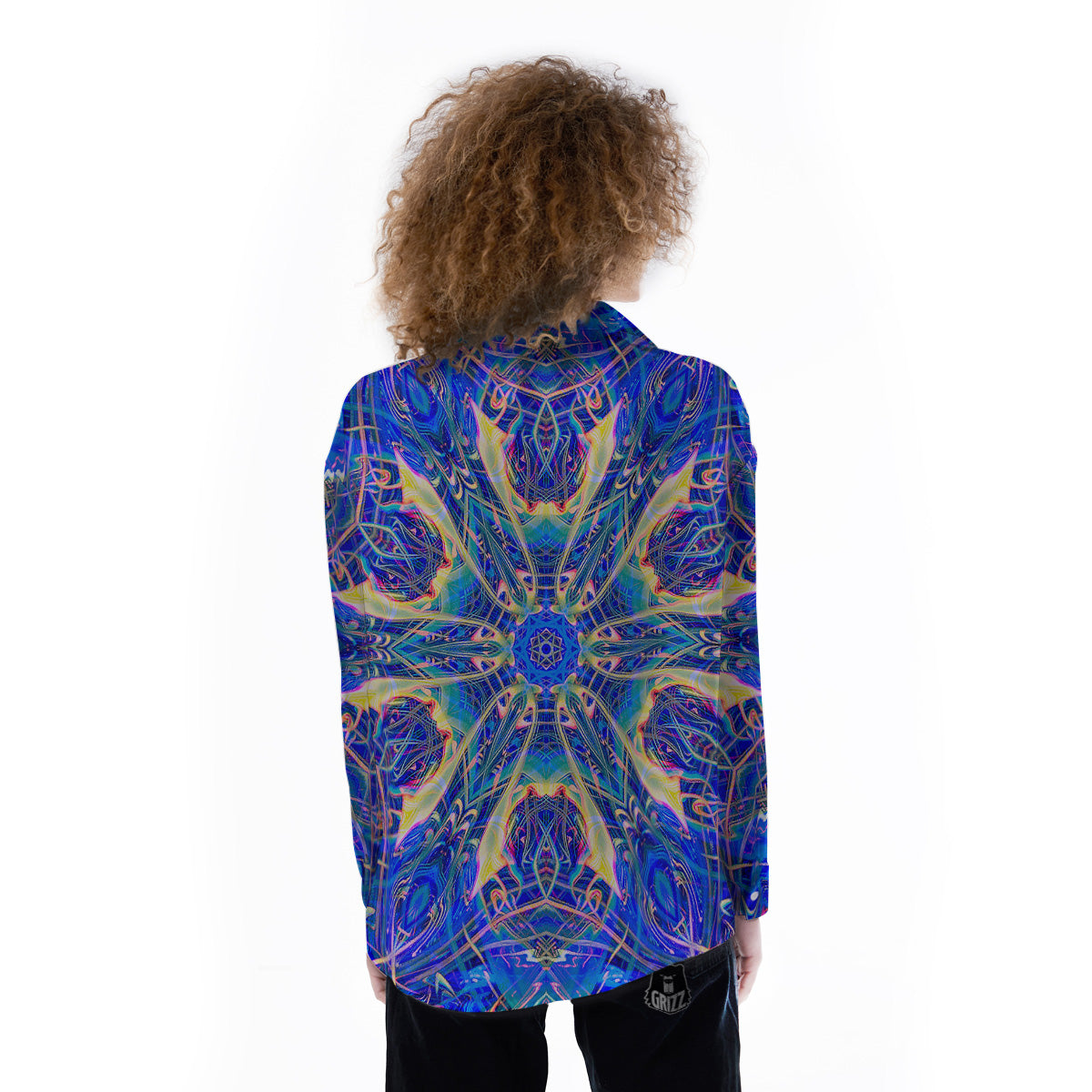 Kaleidoscope Blue Print Women's Long Sleeve Shirts-grizzshop