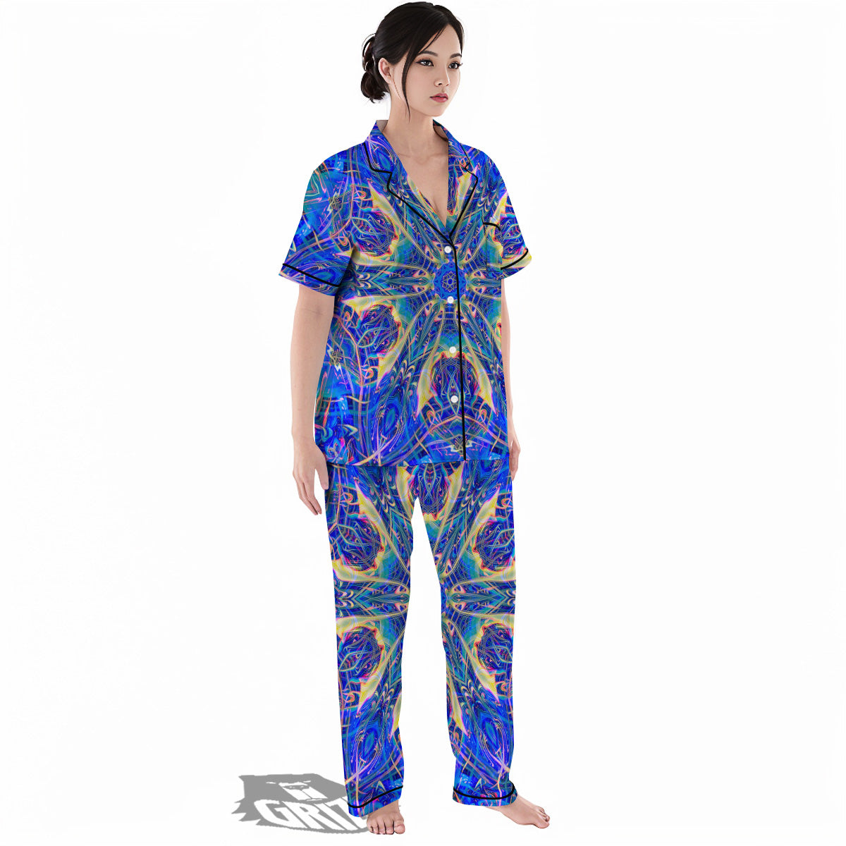 Kaleidoscope Blue Print Women's Pajamas Set-grizzshop