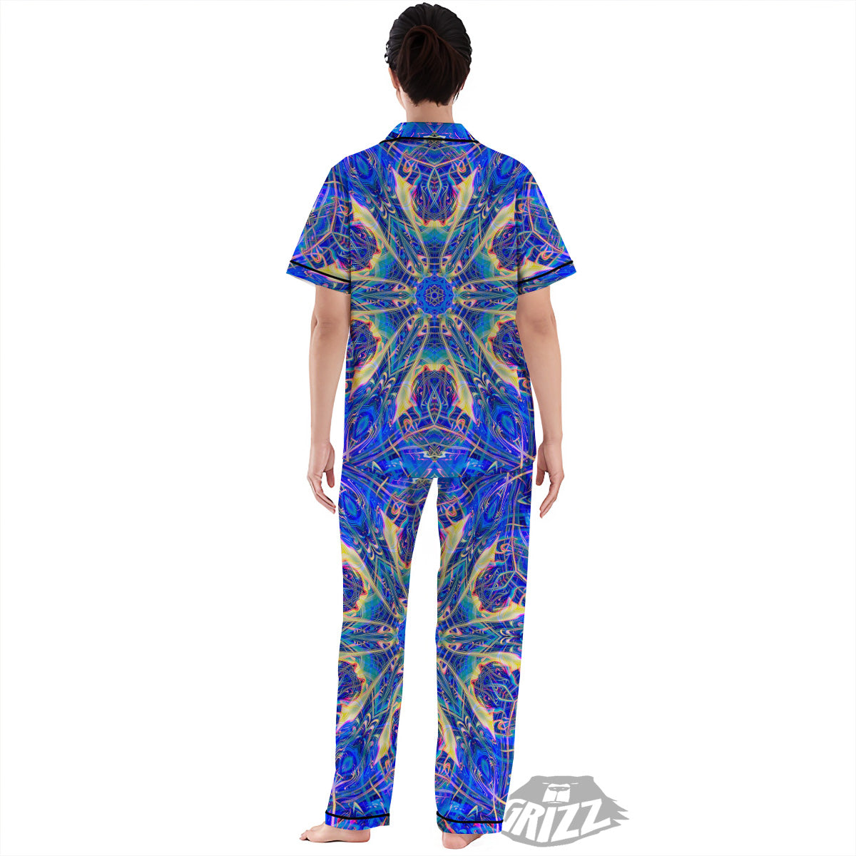 Kaleidoscope Blue Print Women's Pajamas Set-grizzshop