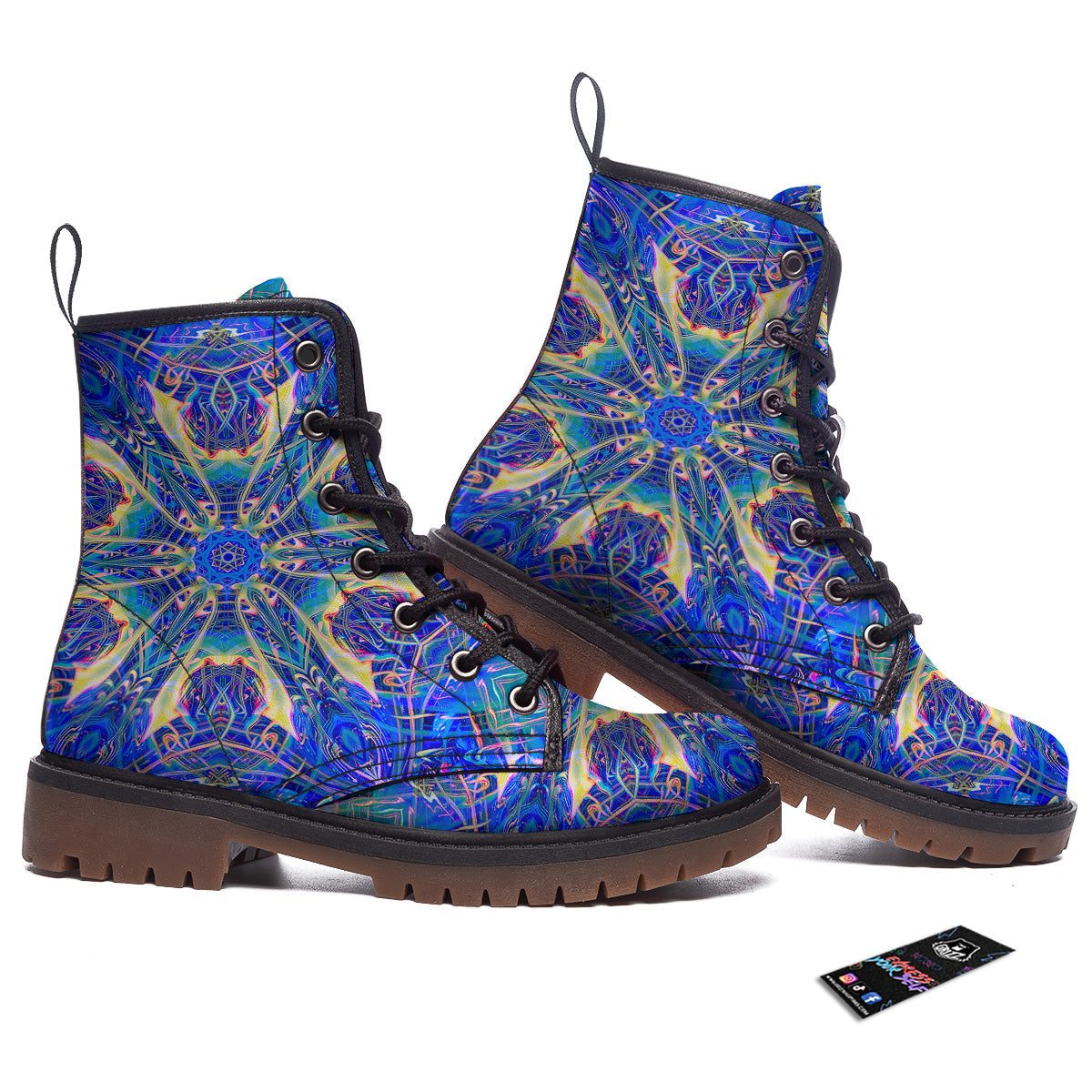 Kaleidoscope Blue Print Work Boots-grizzshop