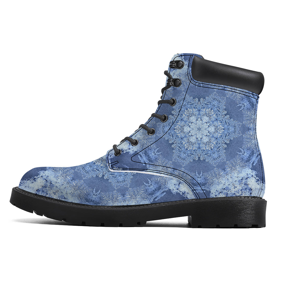 Kaleidoscope Blue Snowflake Print Boots-grizzshop