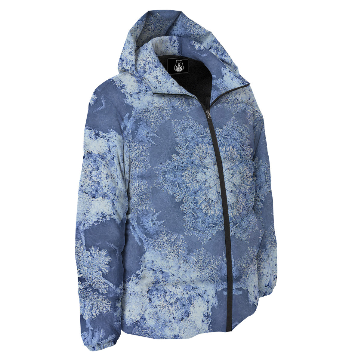 Kaleidoscope Blue Snowflake Print Down Jacket-grizzshop