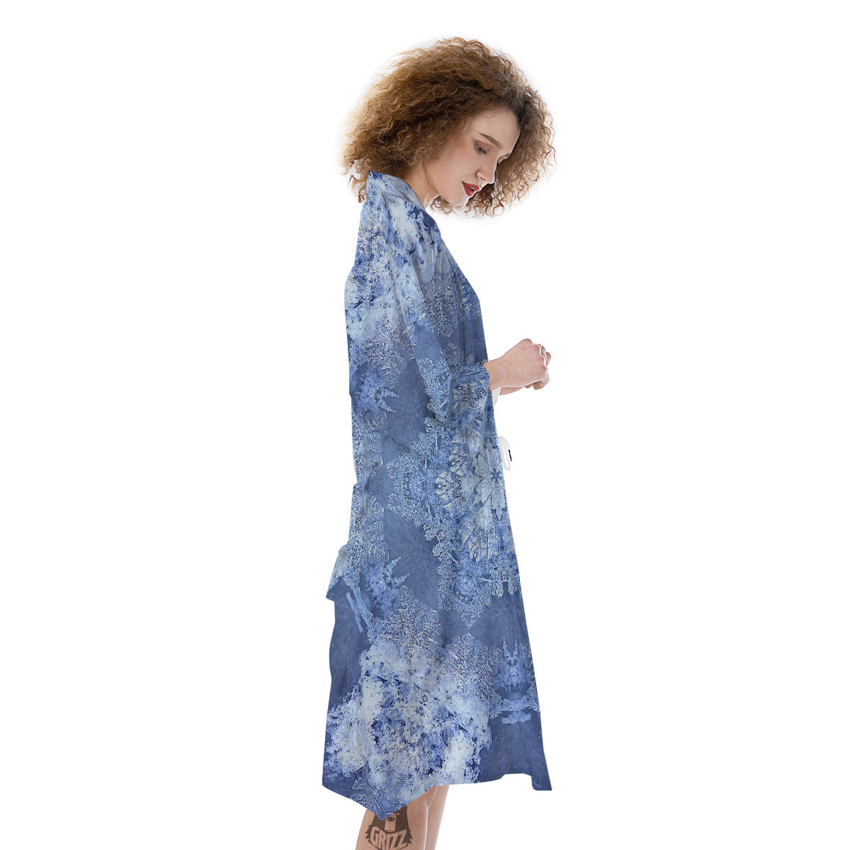 Kaleidoscope Blue Snowflake Print Kimono-grizzshop