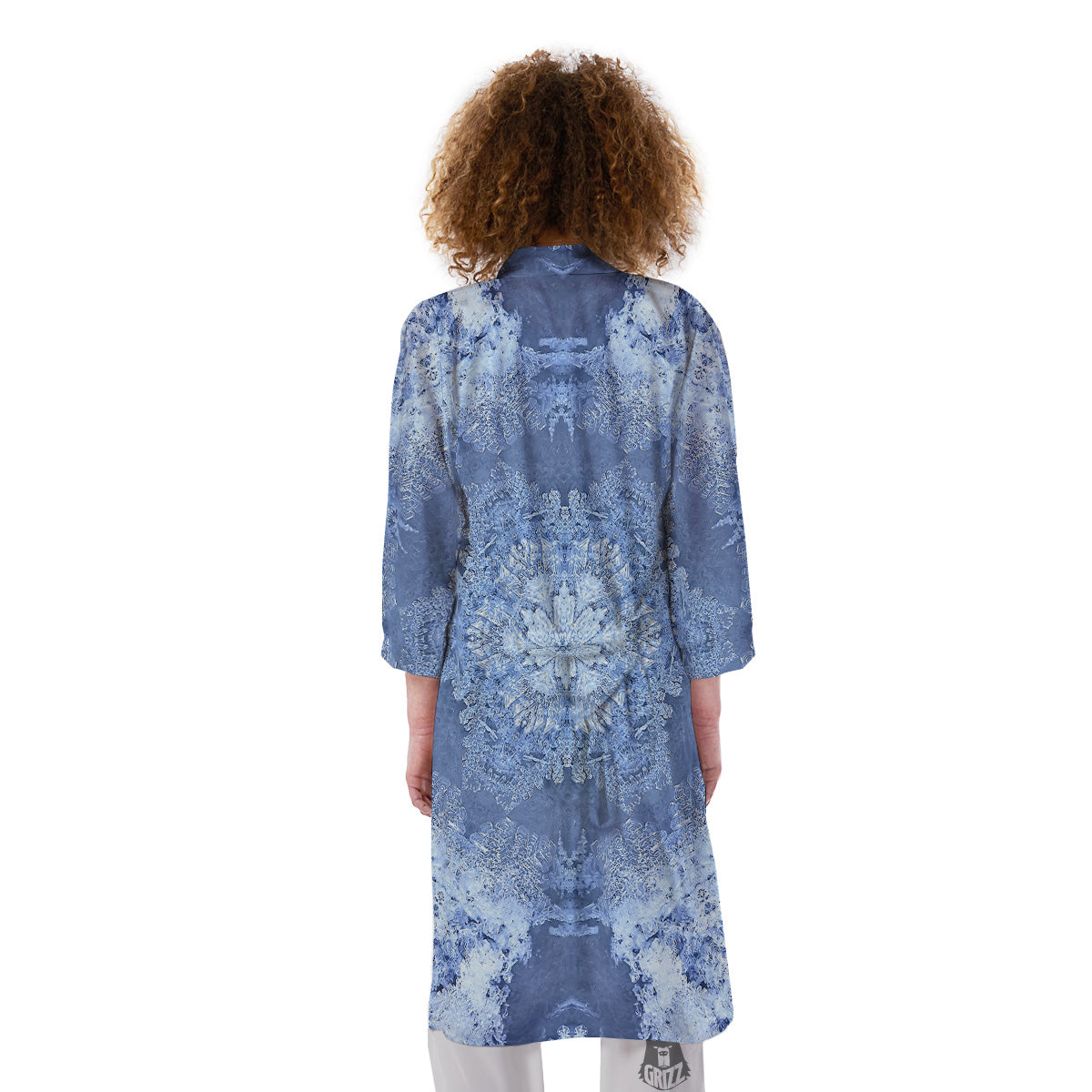 Kaleidoscope Blue Snowflake Print Kimono-grizzshop