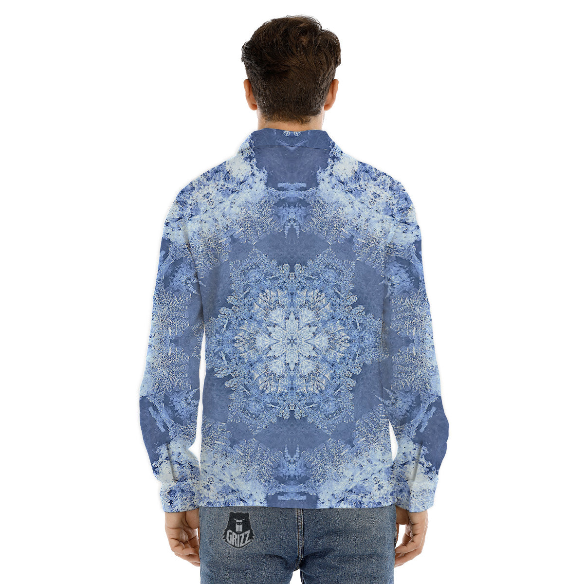 Kaleidoscope Blue Snowflake Print Men's Dress Shirts-grizzshop