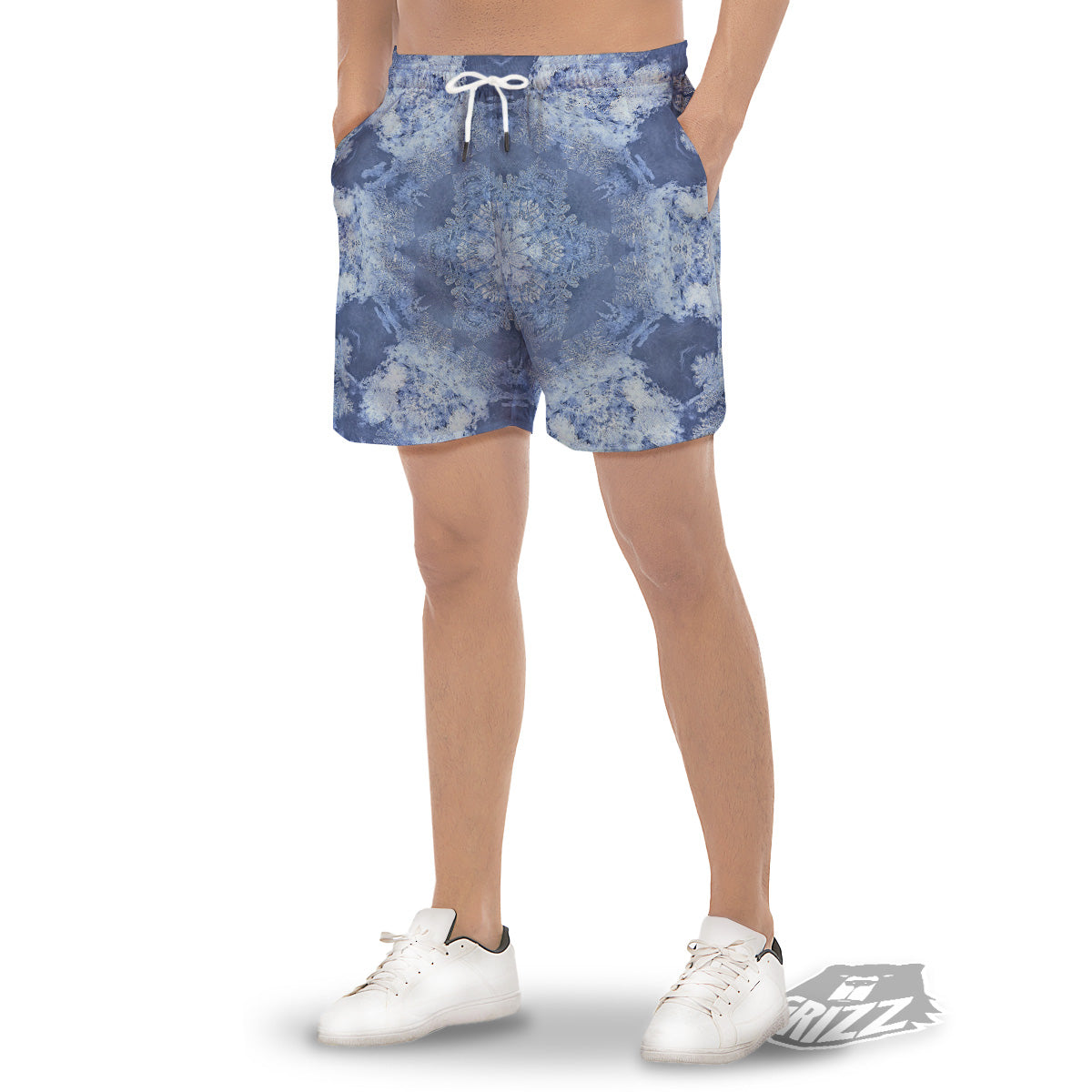 Kaleidoscope Blue Snowflake Print Men's Gym Shorts-grizzshop