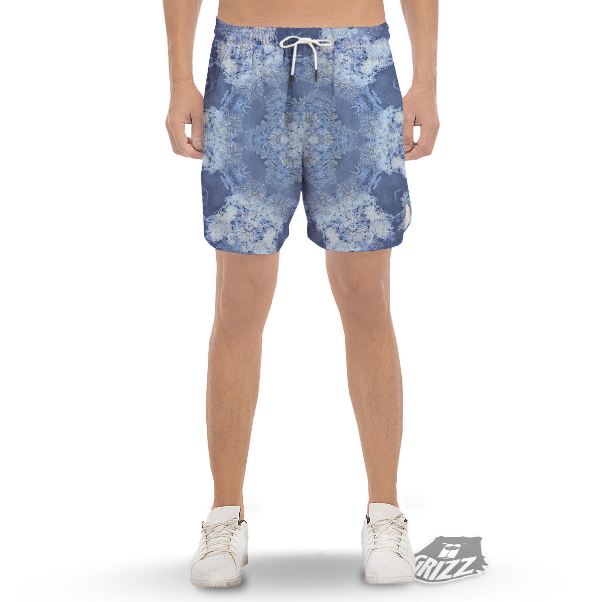 Kaleidoscope Blue Snowflake Print Men's Gym Shorts-grizzshop