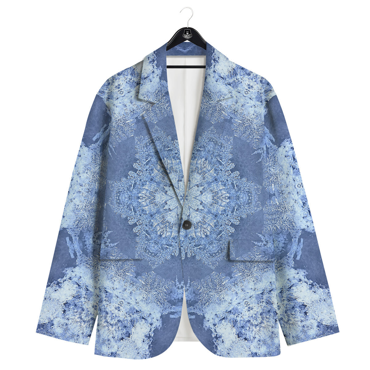 Kaleidoscope Blue Snowflake Print Men's Sport Coat-grizzshop