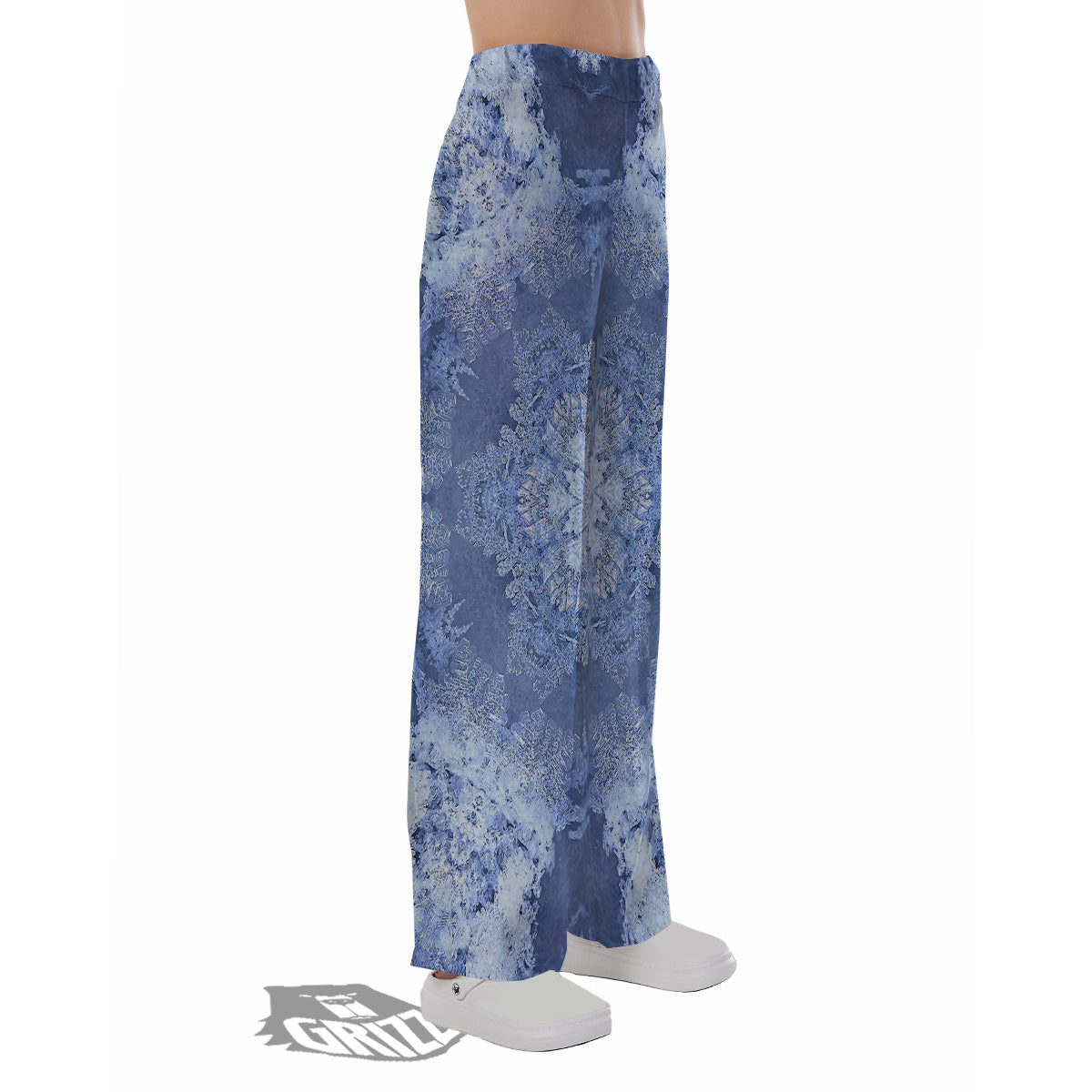 Kaleidoscope Blue Snowflake Print Pajama Pants-grizzshop