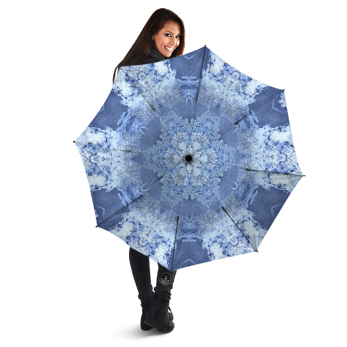 Kaleidoscope Blue Snowflake Print Umbrella-grizzshop