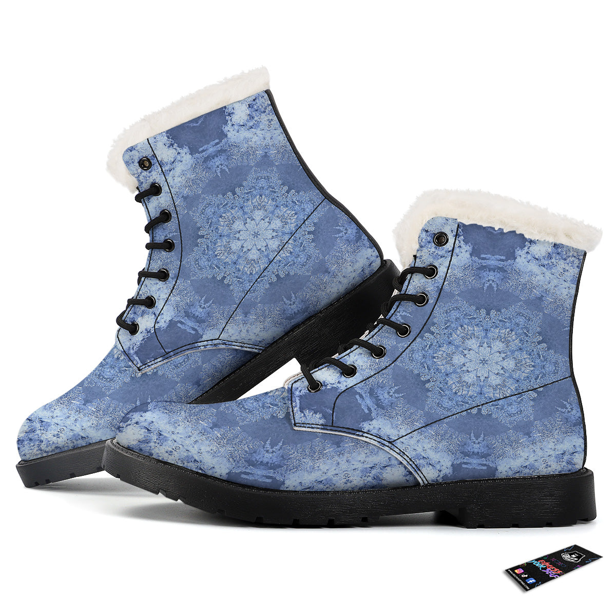 Kaleidoscope Blue Snowflake Print Winter Boots-grizzshop