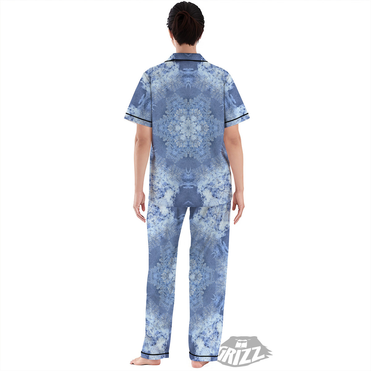 Kaleidoscope Blue Snowflake Print Women's Pajamas Set-grizzshop