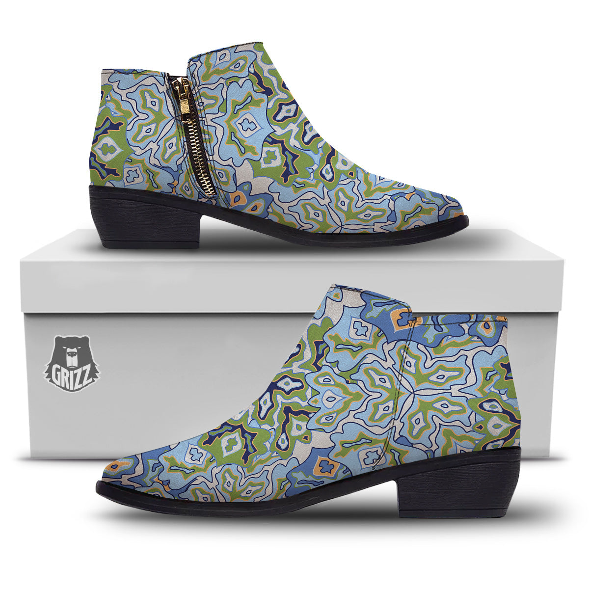 Kaleidoscope Boho Print Ankle Boots-grizzshop