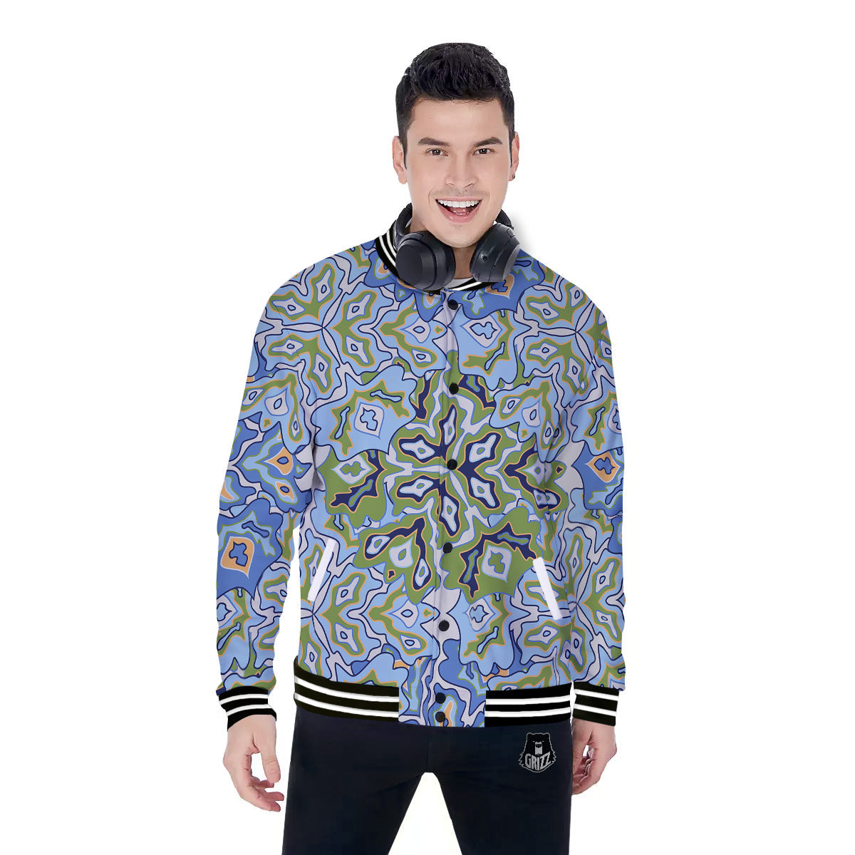 Kaleidoscope Boho Print Baseball Jacket-grizzshop