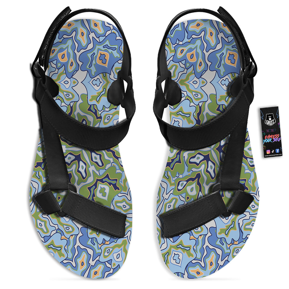 Kaleidoscope Boho Print Black Open Toe Sandals-grizzshop
