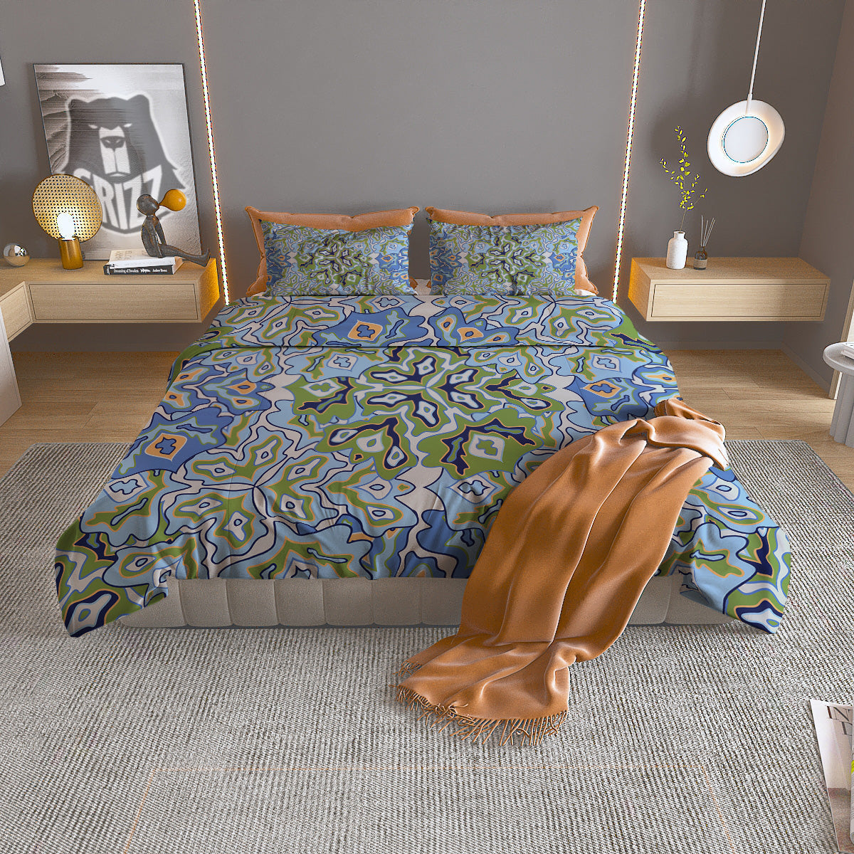 Horse Portrait Dark Blue Print Duvet Cover Bedding Set