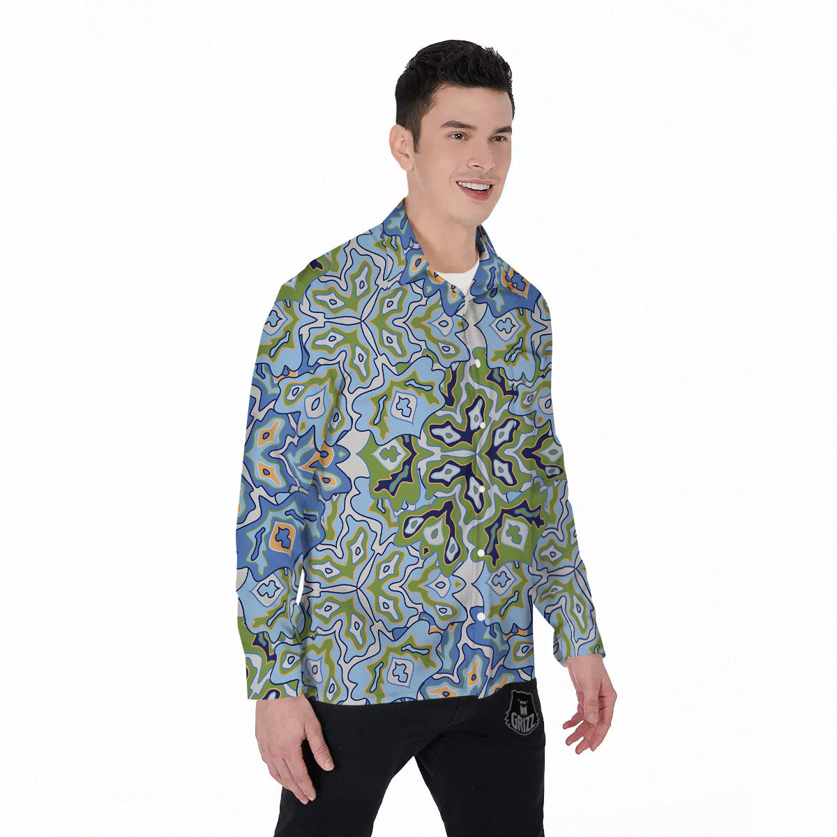 Kaleidoscope Boho Print Men's Long Sleeve Shirts-grizzshop