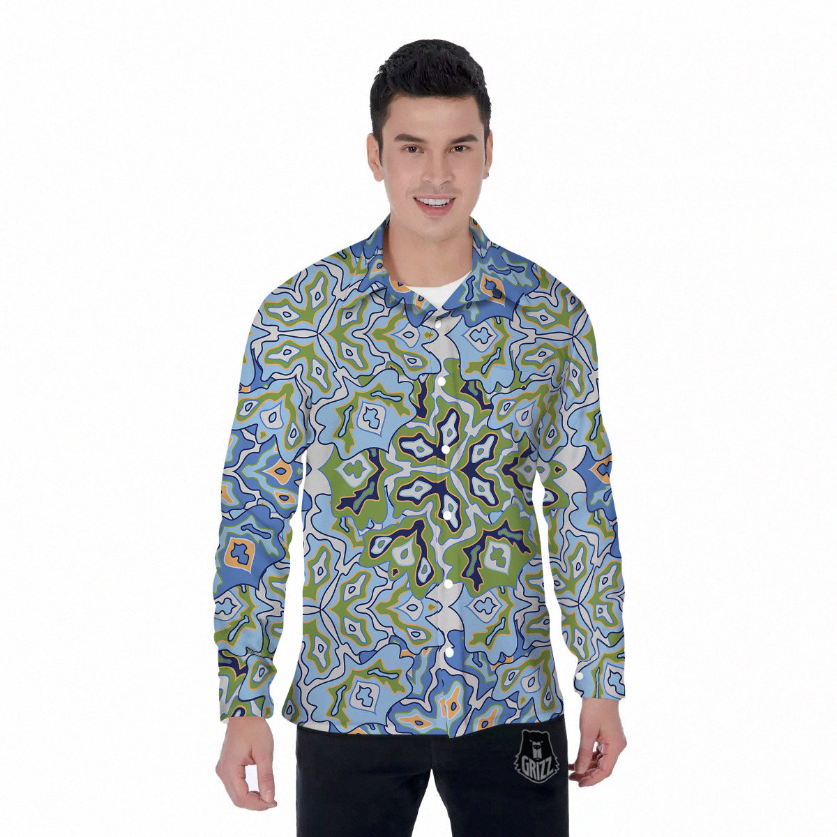 Kaleidoscope Boho Print Men's Long Sleeve Shirts-grizzshop