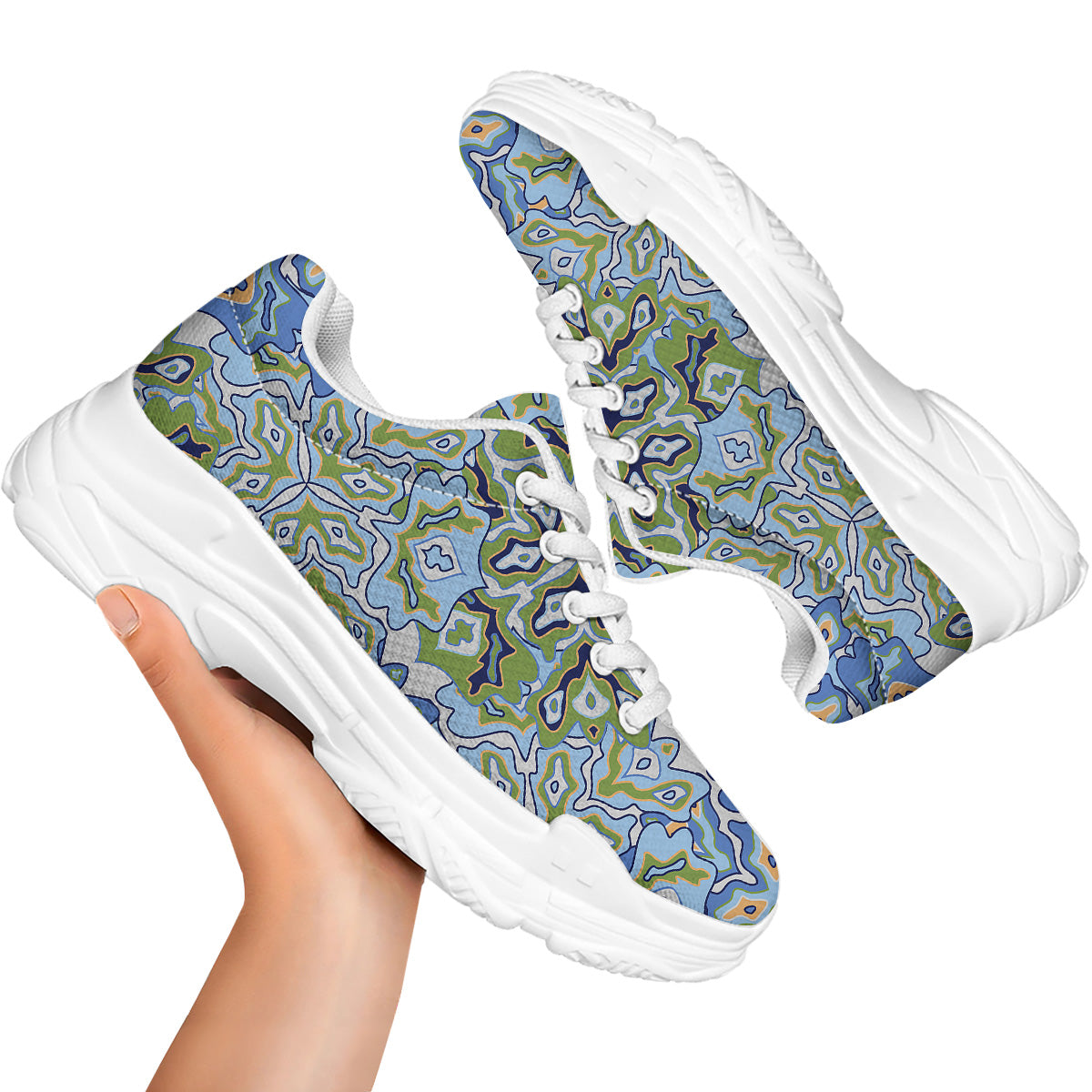 Kaleidoscope Boho Print White Chunky Shoes-grizzshop