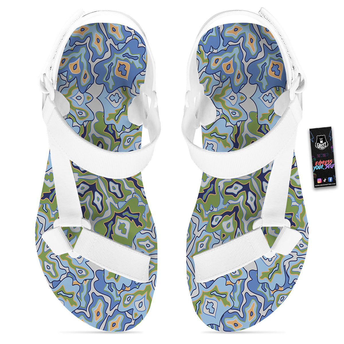 Kaleidoscope Boho Print White Open Toe Sandals-grizzshop