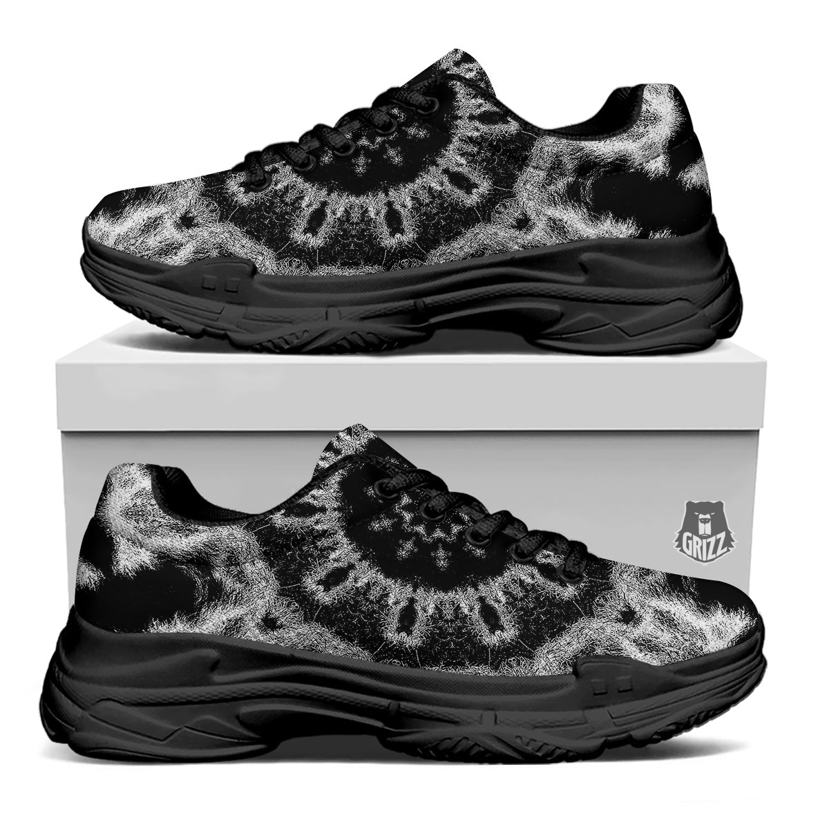 Kaleidoscope Cloud Dark Print Black Chunky Shoes-grizzshop