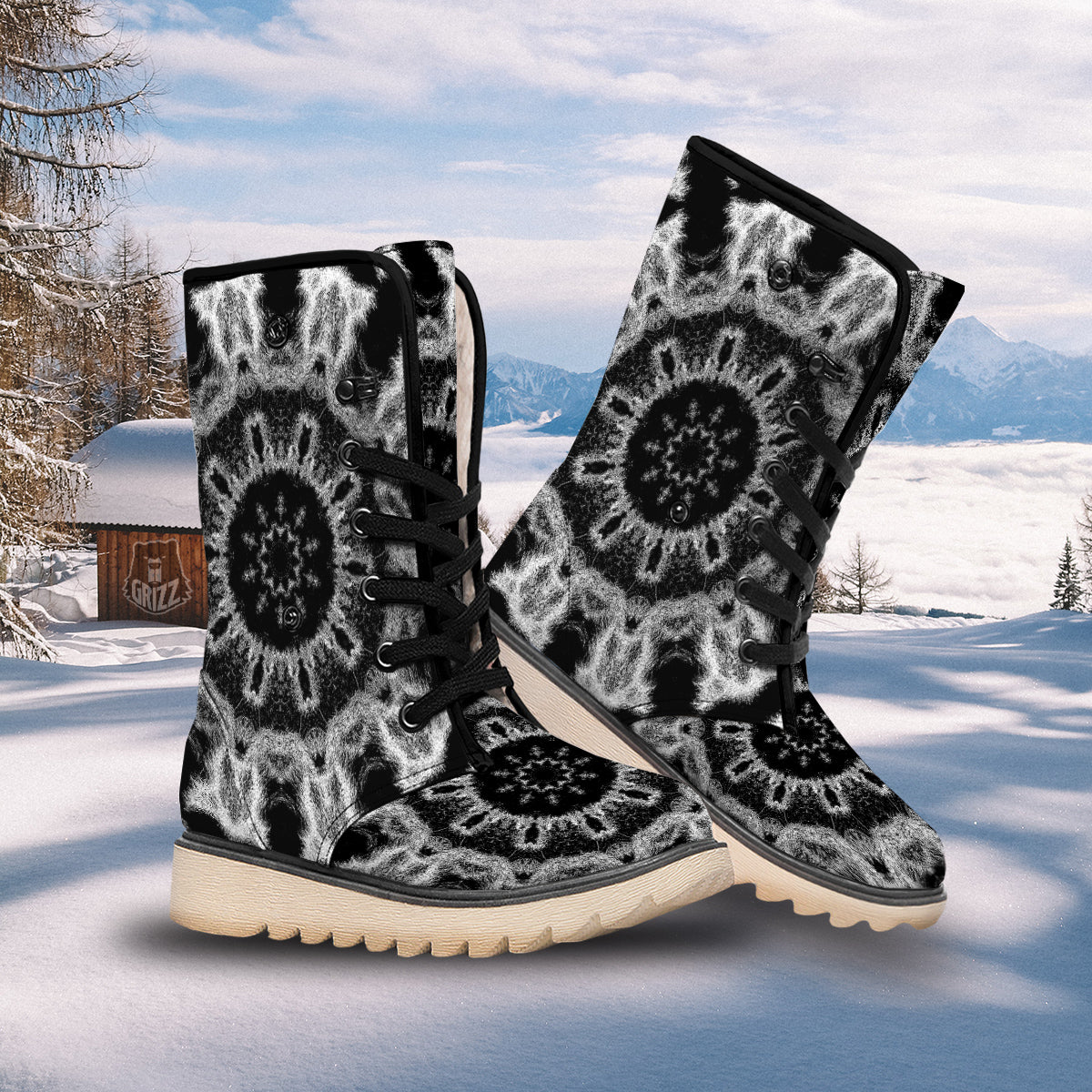 Kaleidoscope Cloud Dark Print Snow Boots-grizzshop