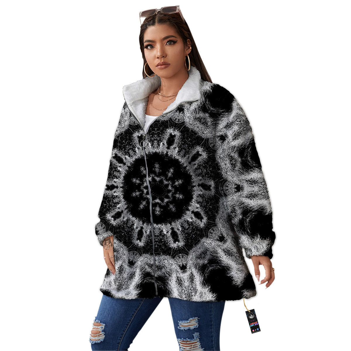 Kaleidoscope Cloud Dark Print Women's Sherpa Jacket-grizzshop