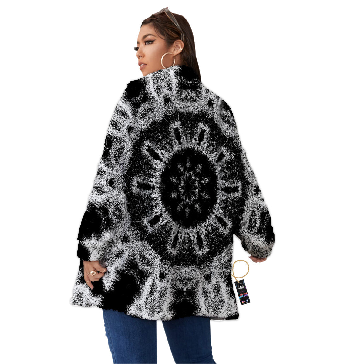 Kaleidoscope Cloud Dark Print Women's Sherpa Jacket-grizzshop
