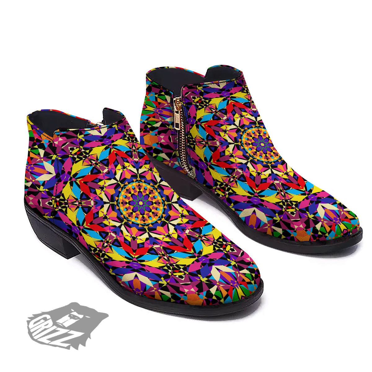 Kaleidoscope Colorful Print Ankle Boots-grizzshop