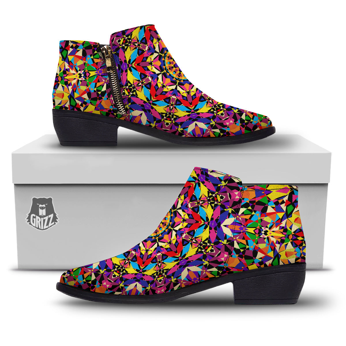 Kaleidoscope Colorful Print Ankle Boots-grizzshop