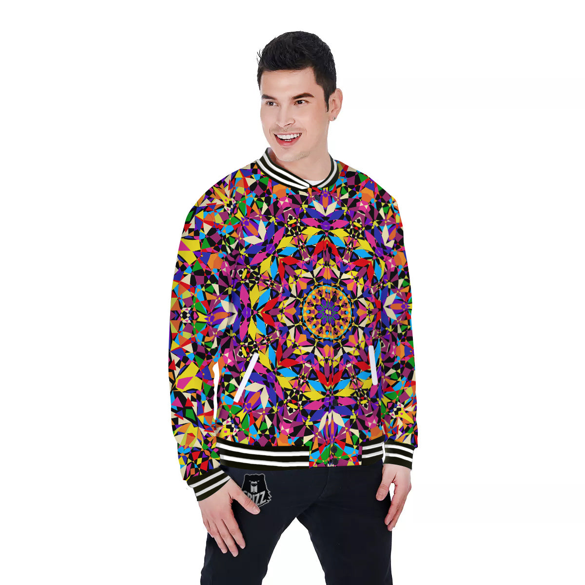 Kaleidoscope Colorful Print Baseball Jacket-grizzshop