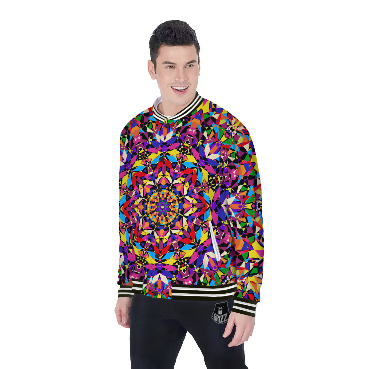 Kaleidoscope Colorful Print Baseball Jacket-grizzshop