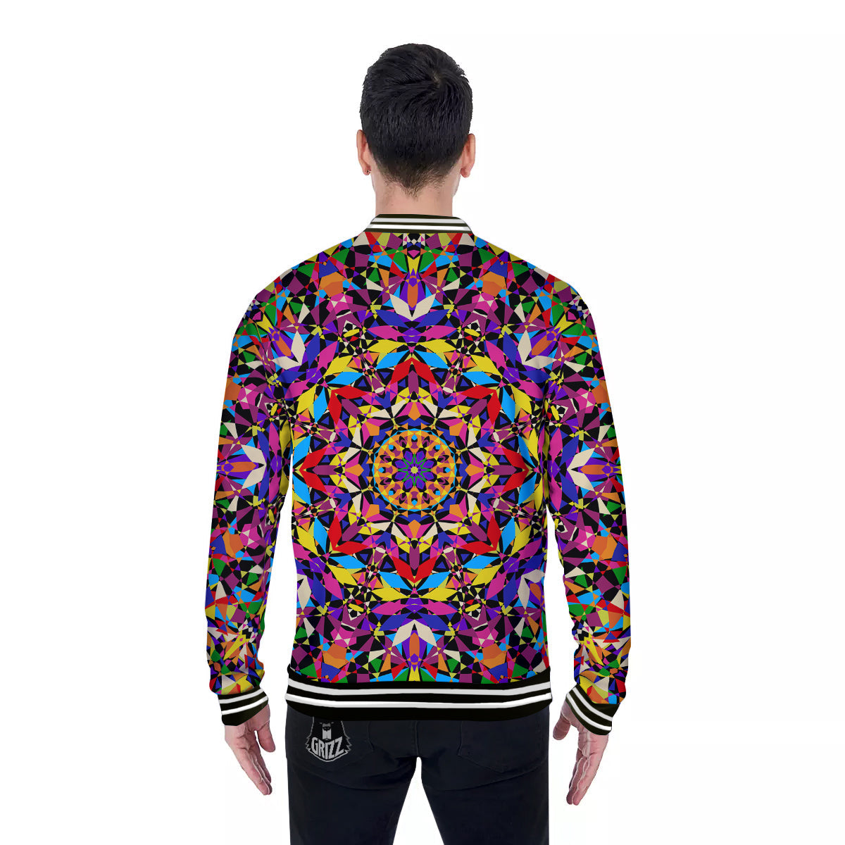 Kaleidoscope Colorful Print Baseball Jacket-grizzshop