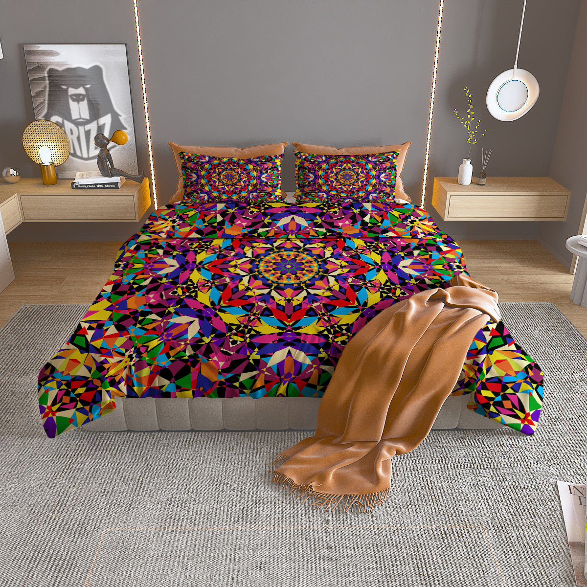 Hot Air Balloon Floral Print Pattern Duvet Cover Bedding Set