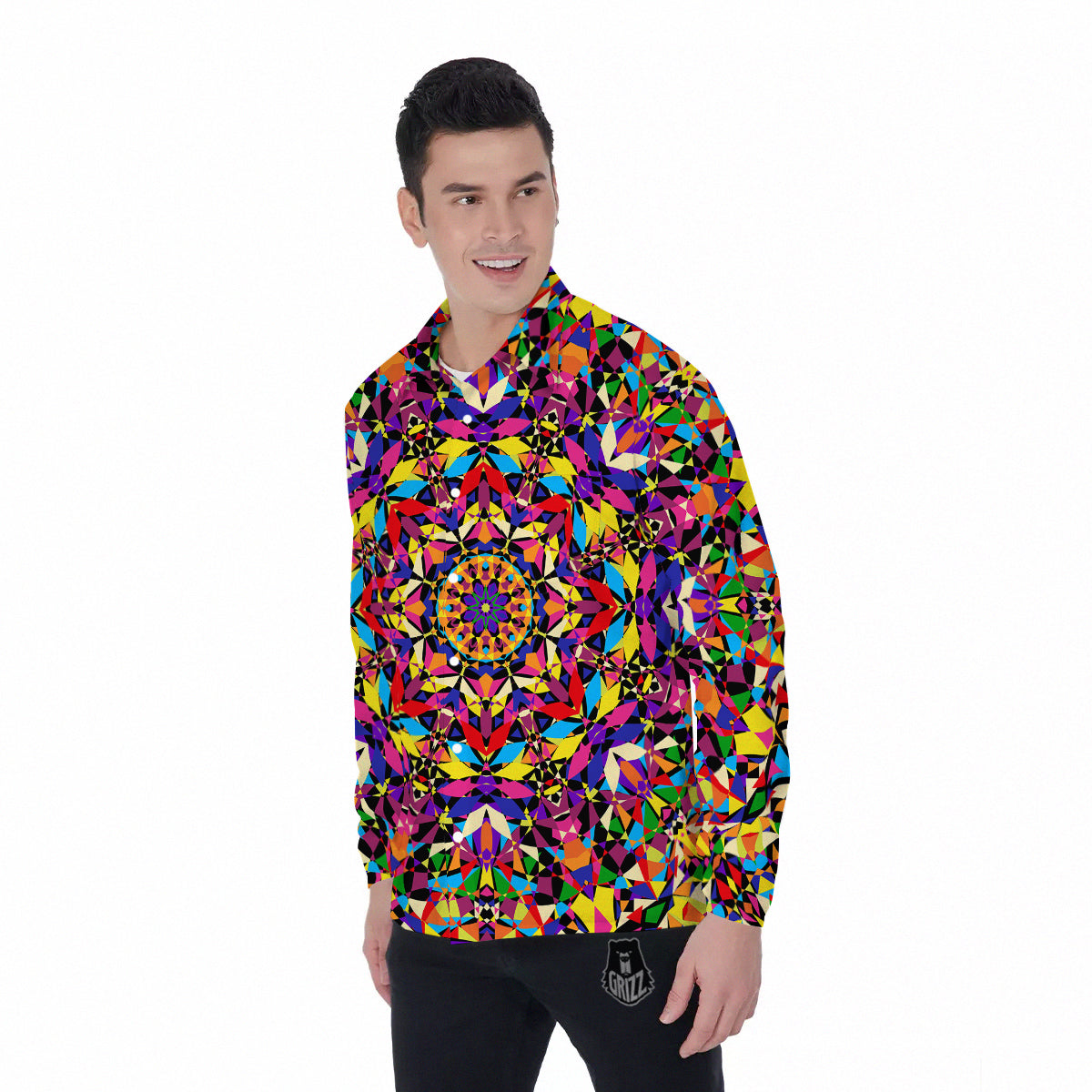 Kaleidoscope Colorful Print Men's Long Sleeve Shirts-grizzshop