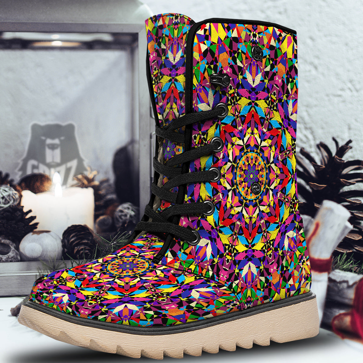 Kaleidoscope Colorful Print Snow Boots-grizzshop