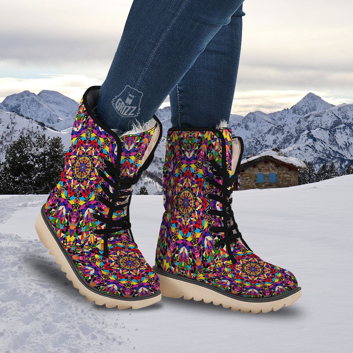 Kaleidoscope Colorful Print Snow Boots-grizzshop