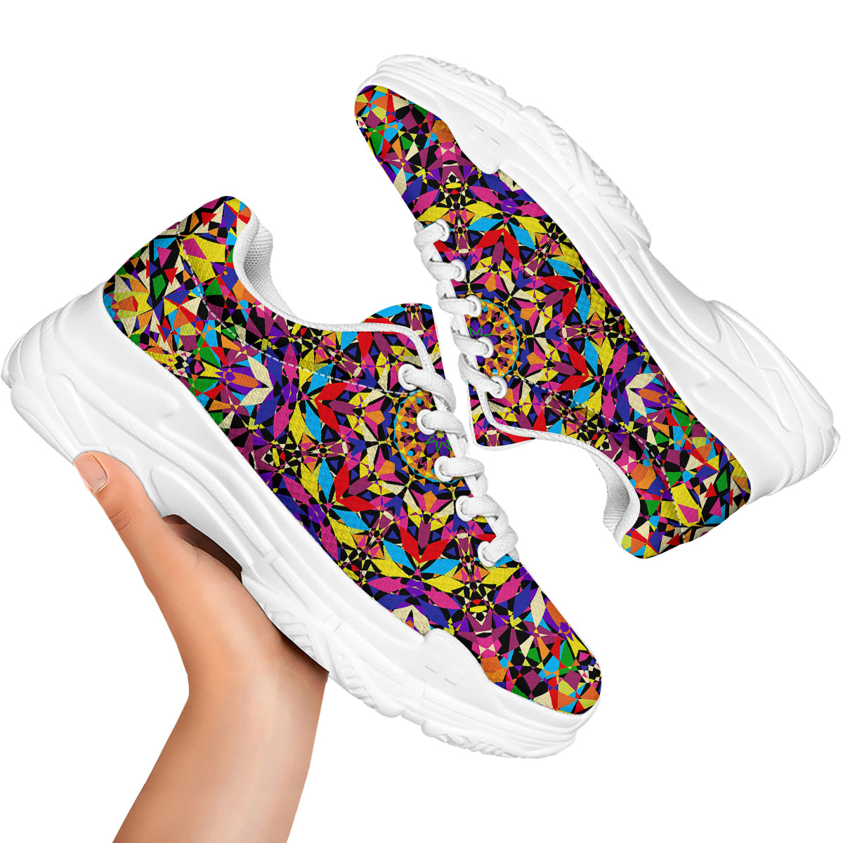 Kaleidoscope Colorful Print White Chunky Shoes-grizzshop