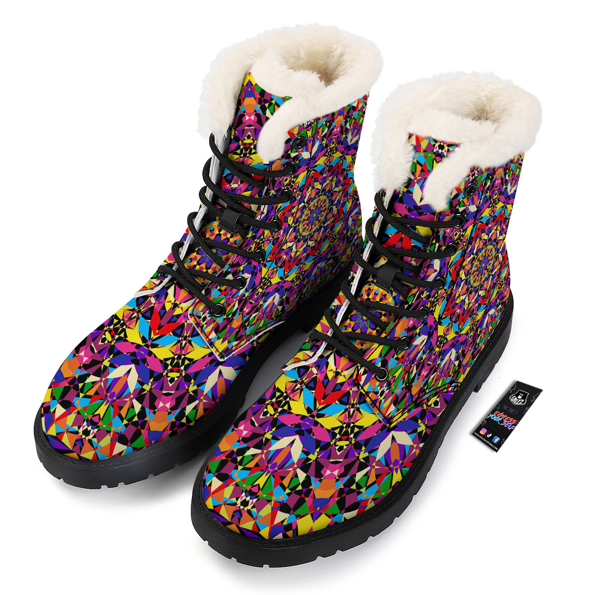 Kaleidoscope Colorful Print Winter Boots-grizzshop