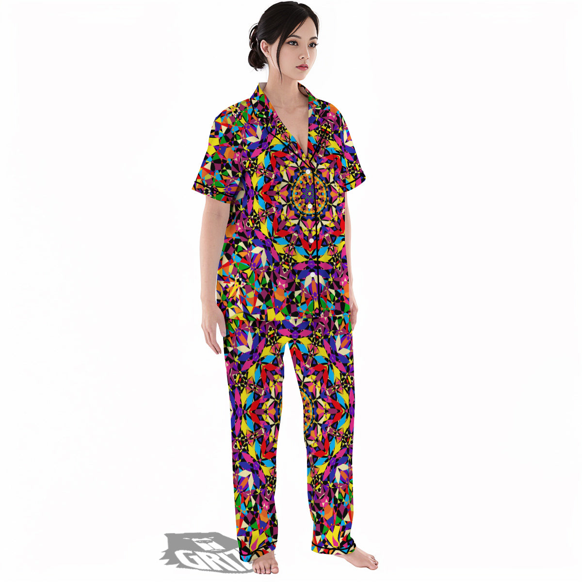 Kaleidoscope Colorful Print Women's Pajamas Set-grizzshop